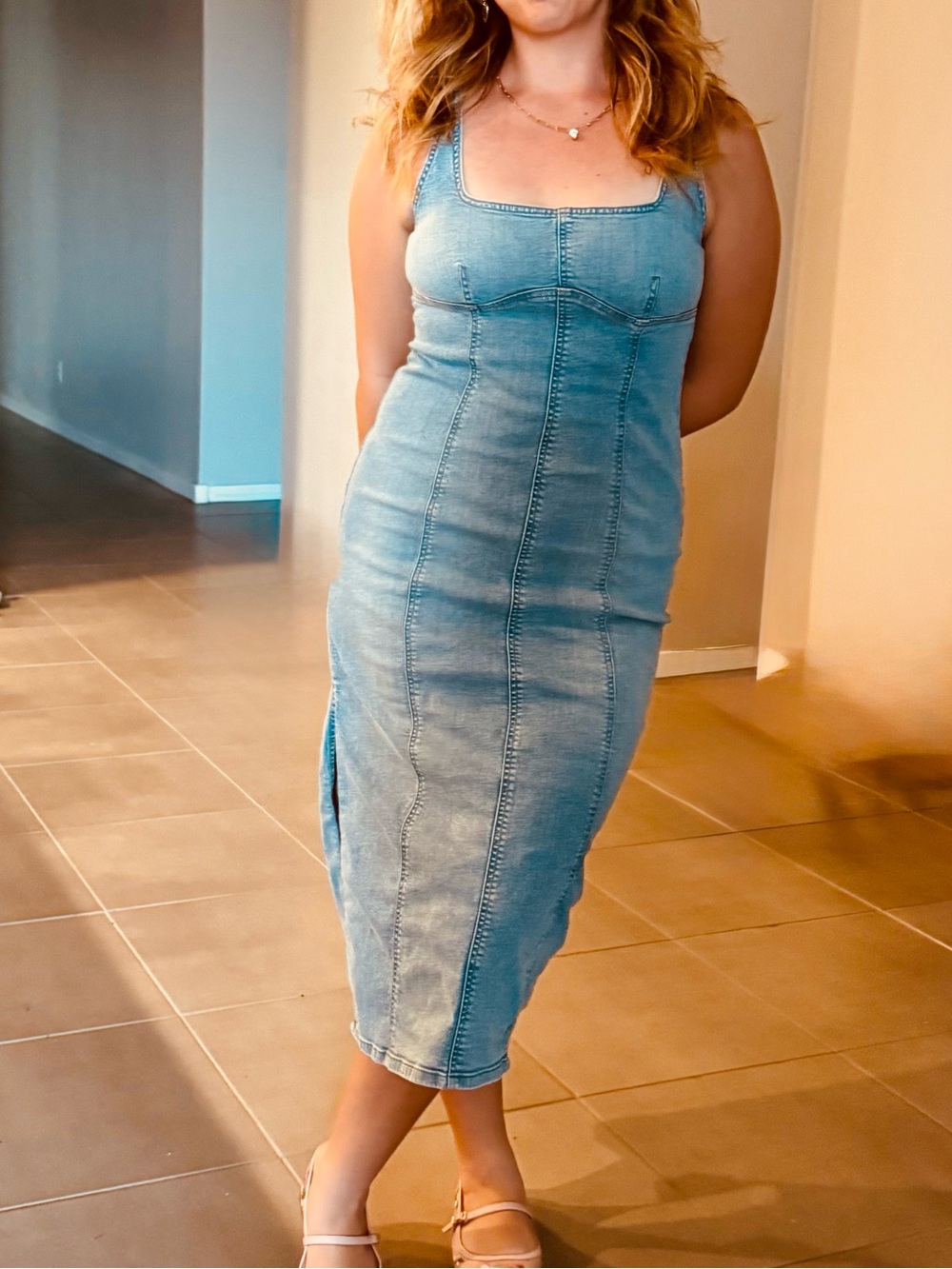 wild fable Light Wash Denim Midi Dress